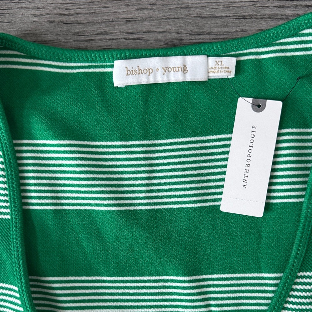 🌼ANTHROPOLOGIE🌼 NWT Green and White Striped Tank Top, Size XL - Picture 5 of 9